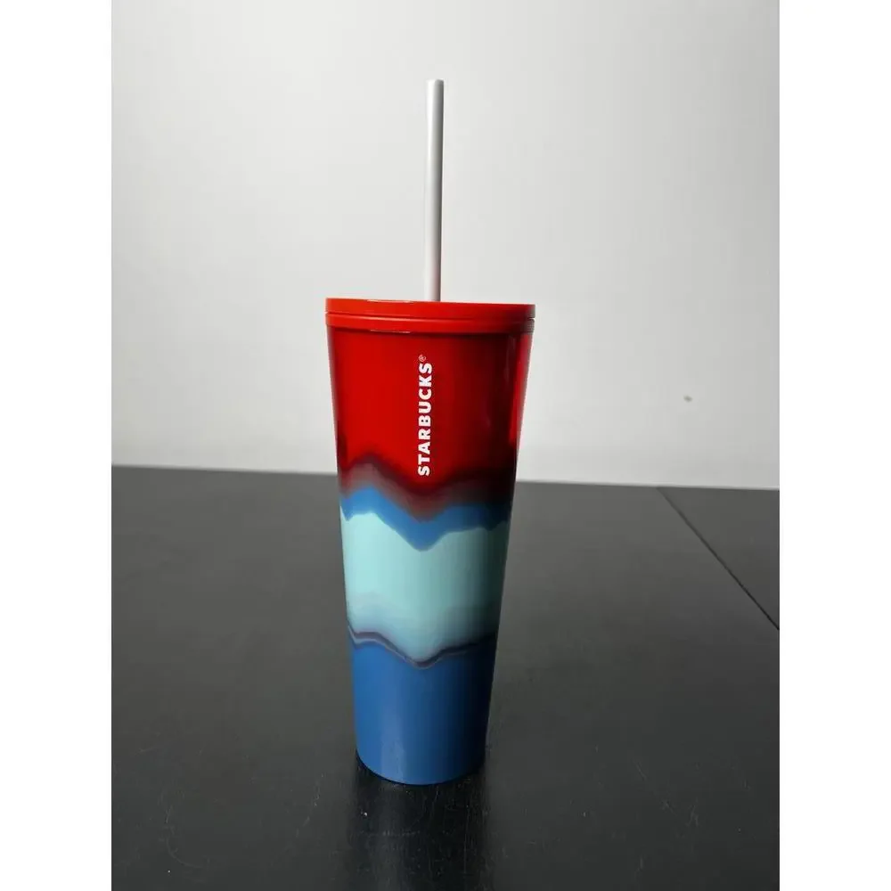 Starbucks Summer 2021 Color Wave Trio‎ Red Blue Aqua Tumbler Cold Cup 24oz